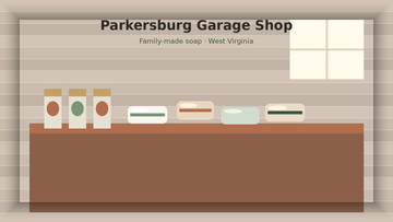 Parkersburg garage soap workshop with bars on a wooden workbench