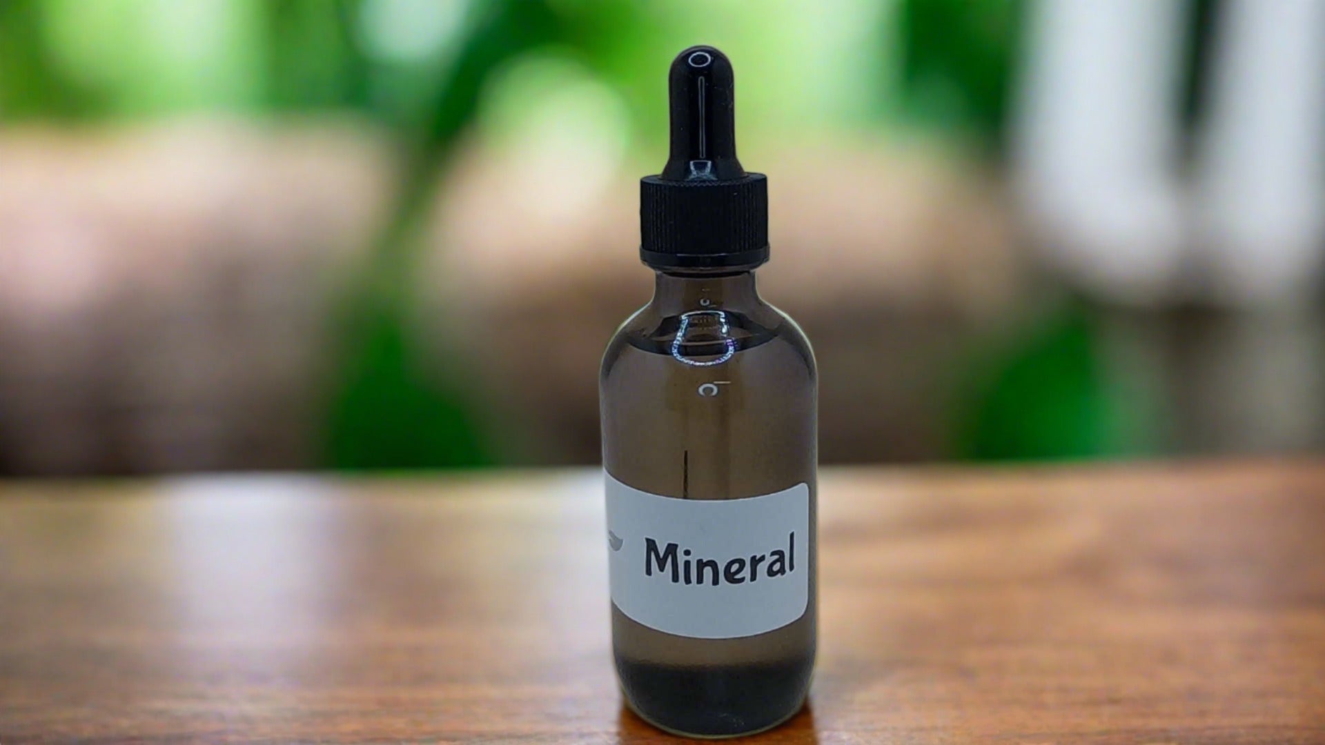 a bottle of mineral sitting on a table