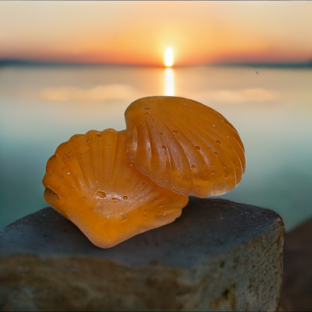 a piece of fruit sitting on top of a rock