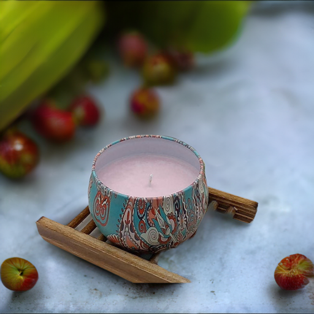 a candle sitting on top of a wooden sled