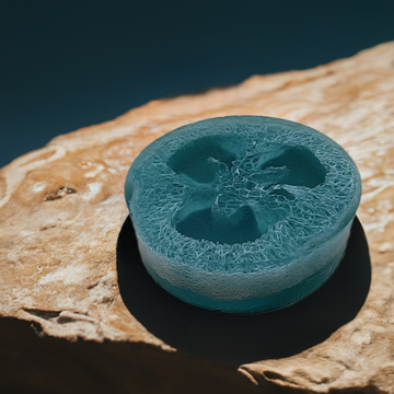 a blue object sitting on top of a rock