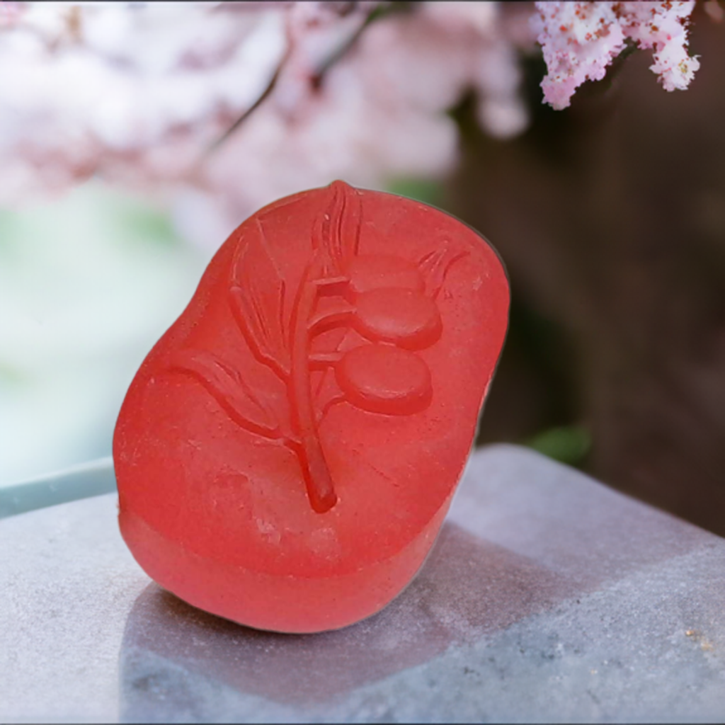 a red wax stamp sitting on top of a table