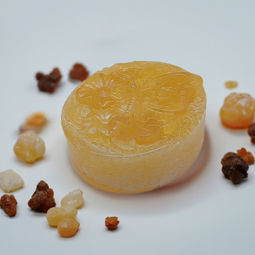 a close up of a piece of soap on a table