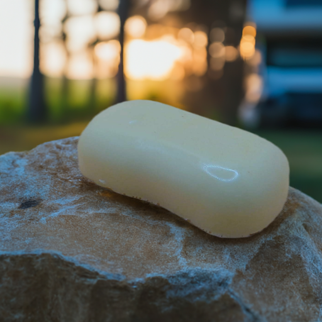 a piece of food sitting on top of a rock