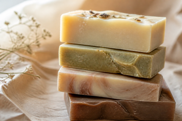 Stacked handmade soap bars from Ohio Valley Soap