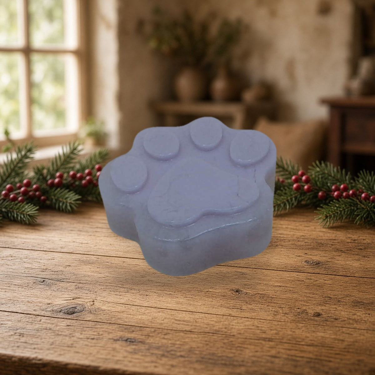 Strawberry Ice Cream Goat Milk Soap With Honey - 2 Pack handmade soap on a cozy wood table with evergreen